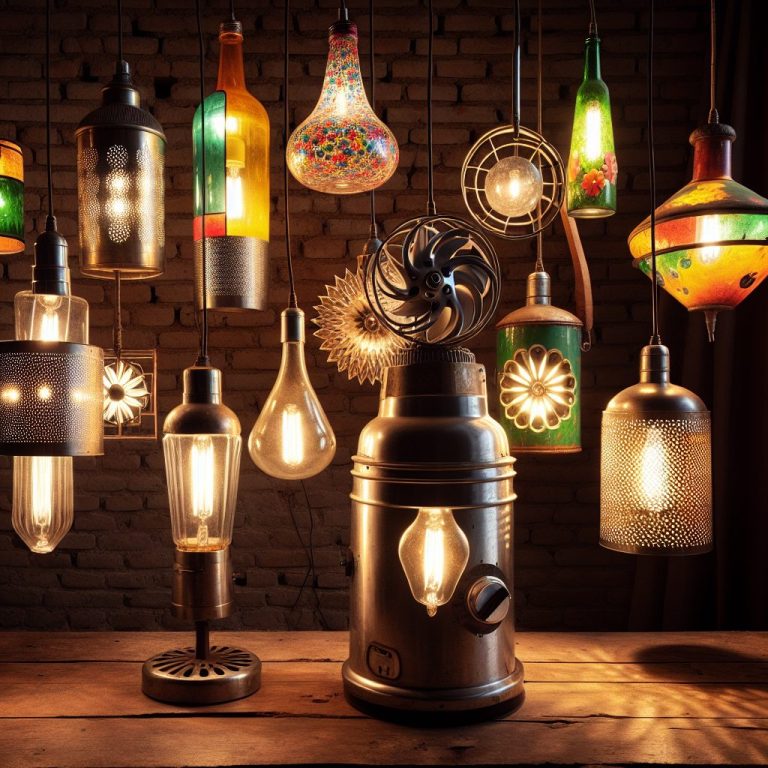 Lámparas colgantes artísticas recicladas.
