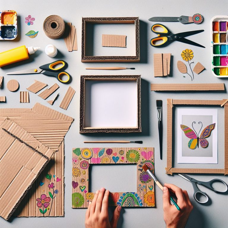 Materiales y manos creando marcos decorativos artesanales.